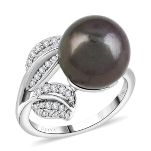 Certified & Appraised Iliana AAA Tahitian Pearl 11mm and SI Diamond 0.27 ctw Ring in 18K White Gold (Size 5.0) 4.13 Grams