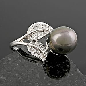 Certified & Appraised Iliana AAA Tahitian Pearl 11mm and SI Diamond 0.27 ctw Ring in 18K White Gold (Size 5.0) 4.13 Grams