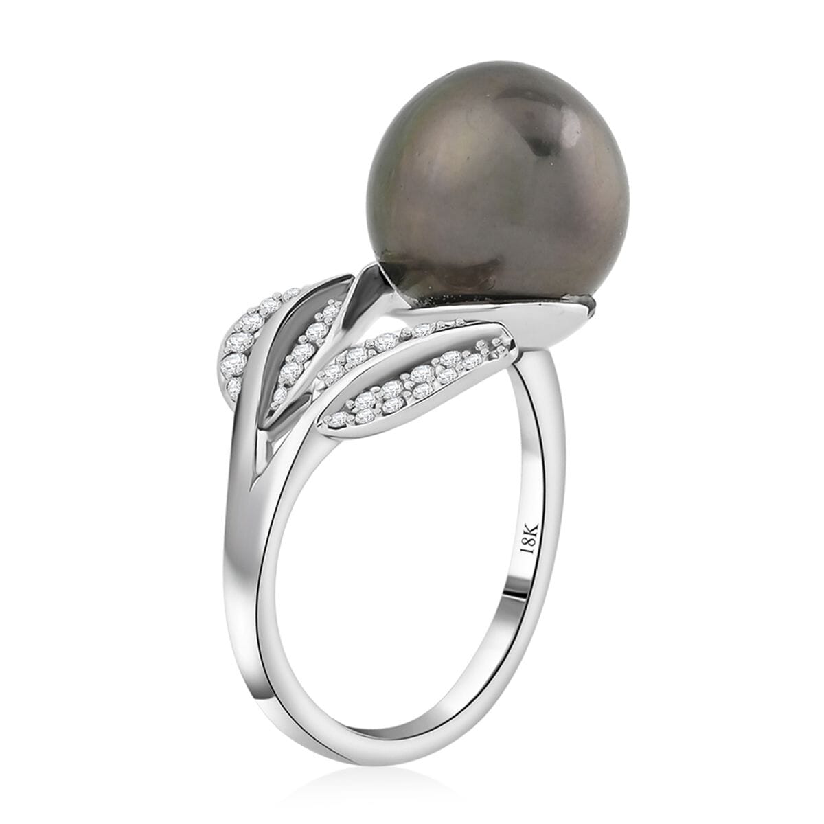 Certified & Appraised Iliana AAA Tahitian Pearl 11mm and SI Diamond 0.27 ctw Ring in 18K White Gold (Size 5.0) 4.13 Grams image number 3