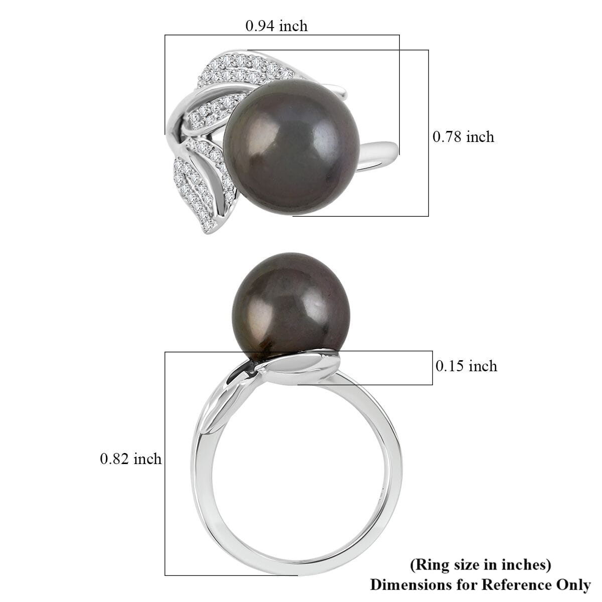 Certified & Appraised Iliana AAA Tahitian Pearl 11mm and SI Diamond 0.27 ctw Ring in 18K White Gold (Size 5.0) 4.13 Grams image number 4