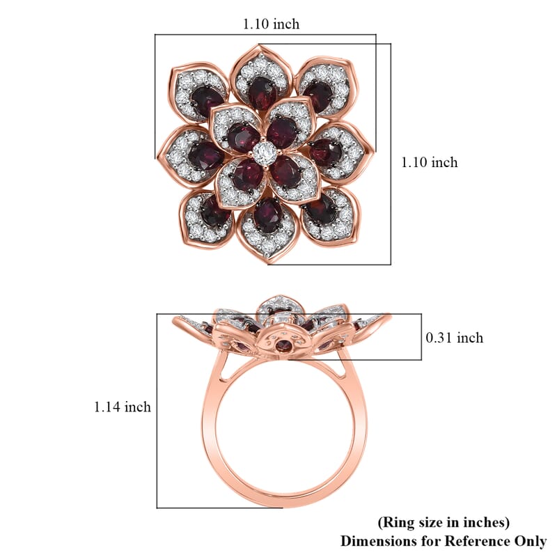 D'Joy Premium Anthill Garnet and White Zircon 3.40 ctw Bellflower Ring in 18K Vermeil Rose Gold Over Sterling Silver (Size 10.0)
