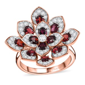 D'Joy Premium Anthill Garnet and White Zircon 3.40 ctw Bellflower Ring in 18K Vermeil Rose Gold Over Sterling Silver (Size 7.0)