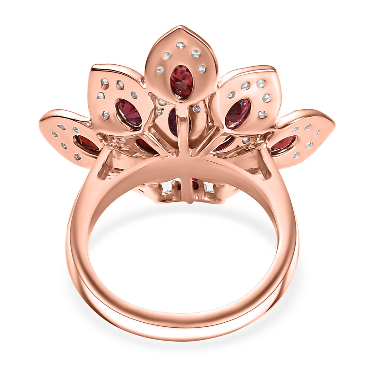 Premium Anthill Garnet and White Zircon 3.40 ctw Bellflower Ring in 18K Vermeil Rose Gold Over Sterling Silver (Size 8.0) image number 4