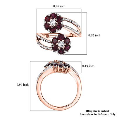 D'Joy Premium Anthill Garnet and White Zircon 2.40 ctw Scarlet Bloom Ring in 18K Vermeil Rose Gold Over Sterling Silver (Size 10.0)