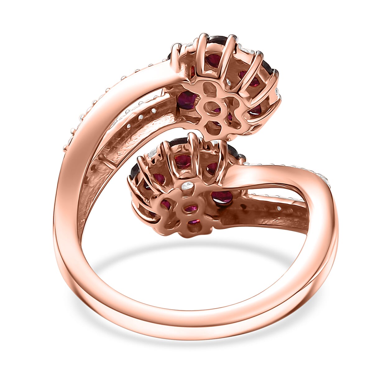 D'Joy Premium Anthill Garnet and White Zircon 2.40 ctw Scarlet Bloom Ring in 18K Vermeil Rose Gold Over Sterling Silver (Size 6.0) image number 4