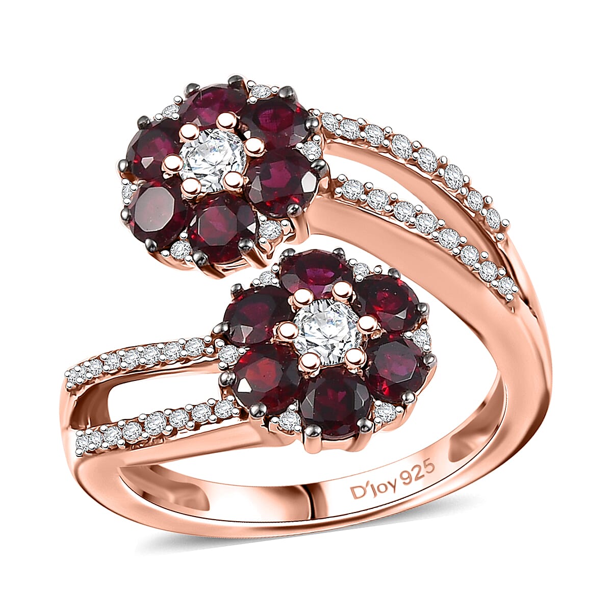 D'Joy Premium Anthill Garnet and White Zircon 2.40 ctw Scarlet Bloom Ring in 18K Vermeil Rose Gold Over Sterling Silver (Size 7.0) image number 0
