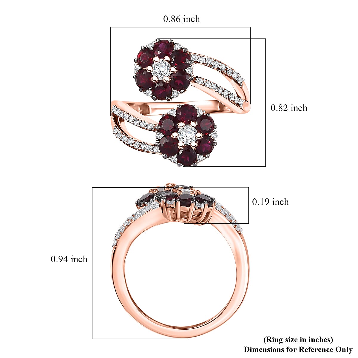 D'Joy Premium Anthill Garnet and White Zircon 2.40 ctw Scarlet Bloom Ring in 18K Vermeil Rose Gold Over Sterling Silver (Size 7.0) image number 5