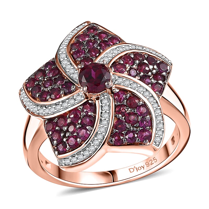 D'Joy Premium Anthill Garnet and White Zircon 1.90 ctw Whirl Ring in 18K Vermeil Rose Gold Over Sterling Silver (Size 10.0)