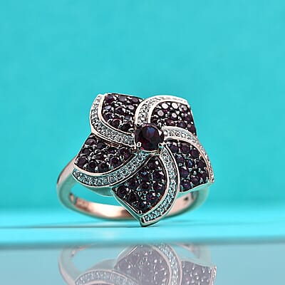 D'Joy Premium Anthill Garnet and White Zircon 1.90 ctw Whirl Ring in 18K Vermeil Rose Gold Over Sterling Silver (Size 10.0)