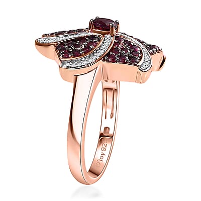 D'Joy Premium Anthill Garnet and White Zircon 1.90 ctw Whirl Ring in 18K Vermeil Rose Gold Over Sterling Silver (Size 10.0)