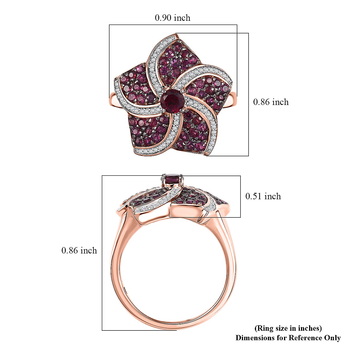 D'Joy Premium Anthill Garnet and White Zircon 1.90 ctw Whirl Ring in 18K Vermeil Rose Gold Over Sterling Silver (Size 10.0)