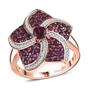 Premium Anthill Garnet and White Zircon 1.90 ctw Whirl Ring in 18K Vermeil Rose Gold Over Sterling Silver (Size 7.0)