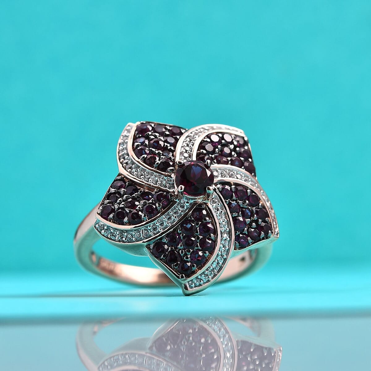 D'Joy Premium Anthill Garnet and White Zircon 1.90 ctw Whirl Ring in 18K Vermeil Rose Gold Over Sterling Silver (Size 8.0) image number 1