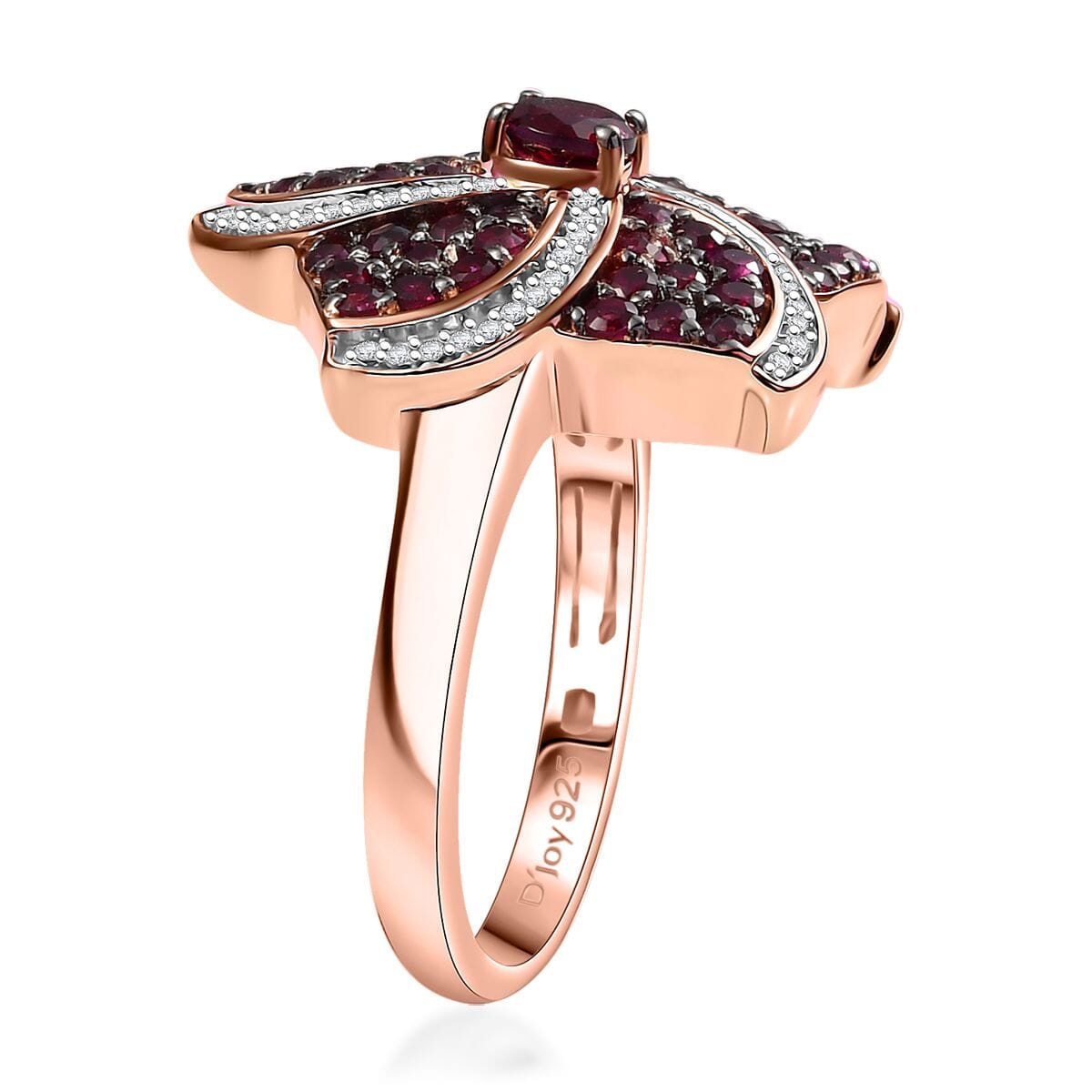 D'Joy Premium Anthill Garnet and White Zircon 1.90 ctw Whirl Ring in 18K Vermeil Rose Gold Over Sterling Silver (Size 8.0) image number 3