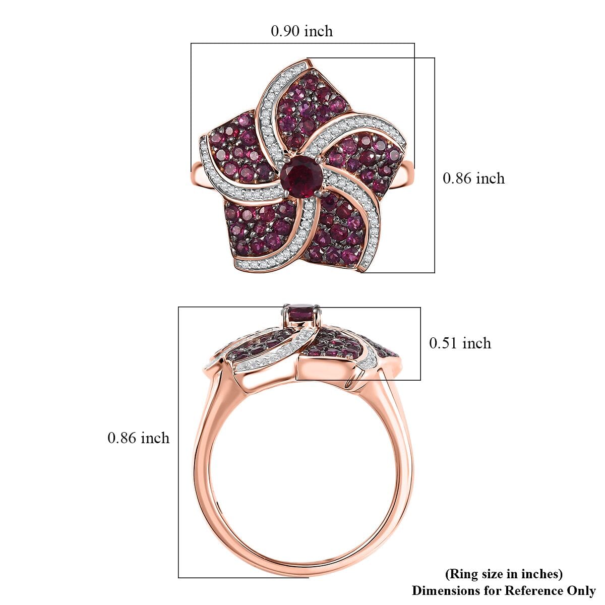 D'Joy Premium Anthill Garnet and White Zircon 1.90 ctw Whirl Ring in 18K Vermeil Rose Gold Over Sterling Silver (Size 8.0) image number 5