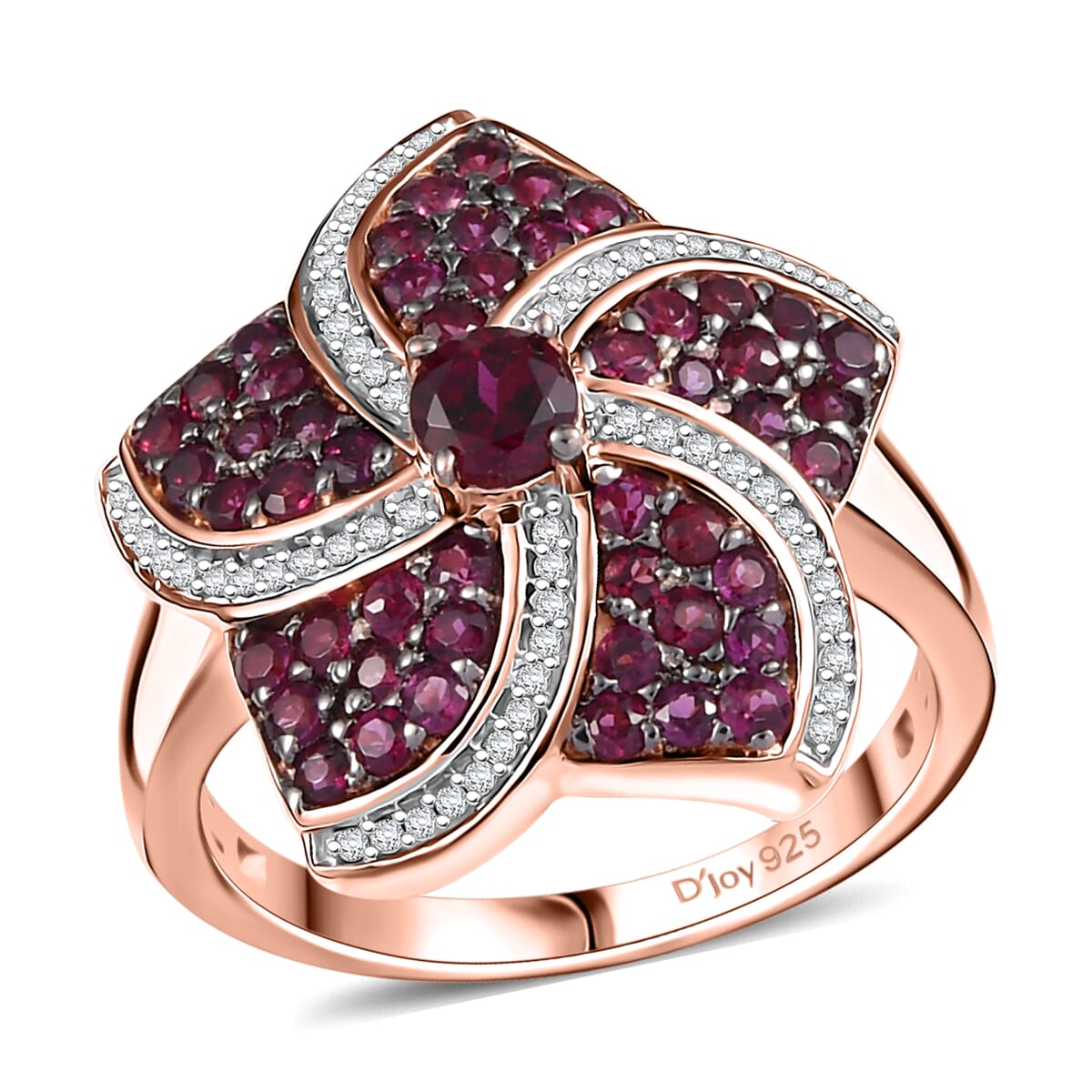 D'Joy Premium Anthill Garnet and White Zircon 1.90 ctw Whirl Ring in 18K Vermeil Rose Gold Over Sterling Silver (Size 9.0) image number 0