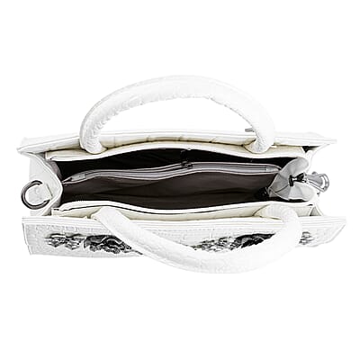 White Crocodile Embossed Faux Leather Sparkling Rhinestone Rose Crossbody Bag