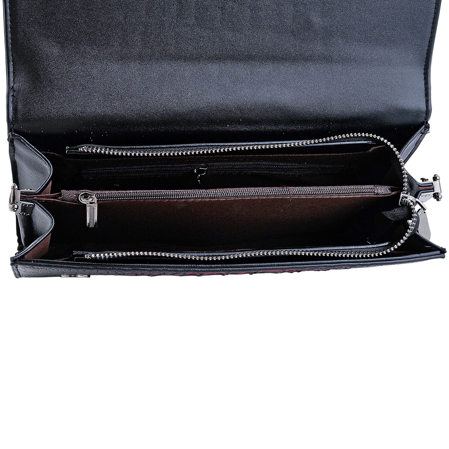 Red Crocodile Embossed Faux Leather Sparkling Rhinestone Rose Crossbody Wallet with Chain Strap