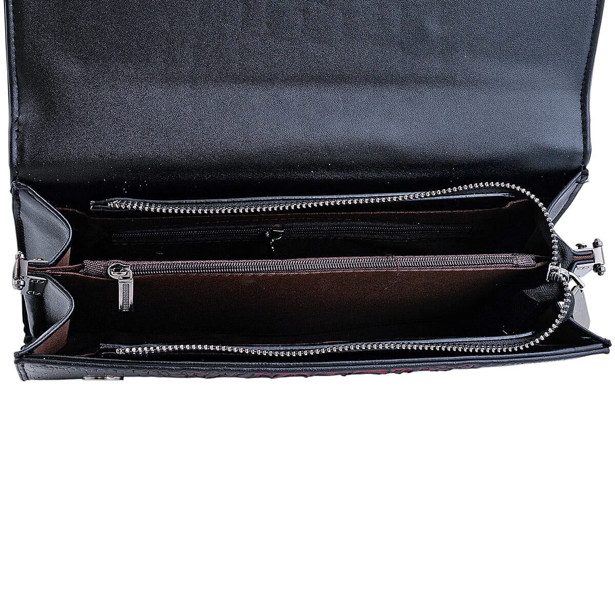 Red Crocodile Embossed Faux Leather Sparkling Rhinestone Rose Crossbody Wallet with Chain Strap  image number 6