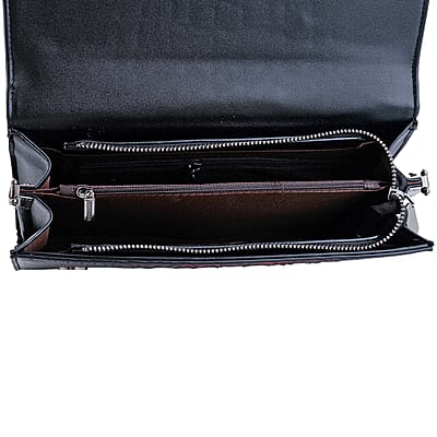 Red Crocodile Embossed Faux Leather Sparkling Rhinestone Rose Crossbody Wallet with Chain Strap
