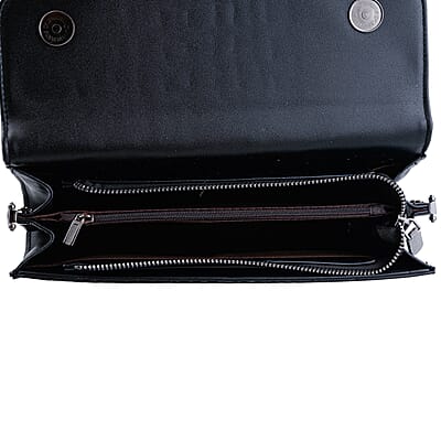 Green Crocodile Embossed Faux Leather Sparkling Rhinestone Rose Crossbody Wallet with Chain Strap
