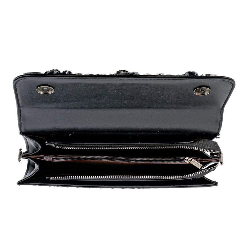 Coffee Crocodile Embossed Faux Leather Sparkling Rhinestone Rose Crossbody Wallet with Chain Strap