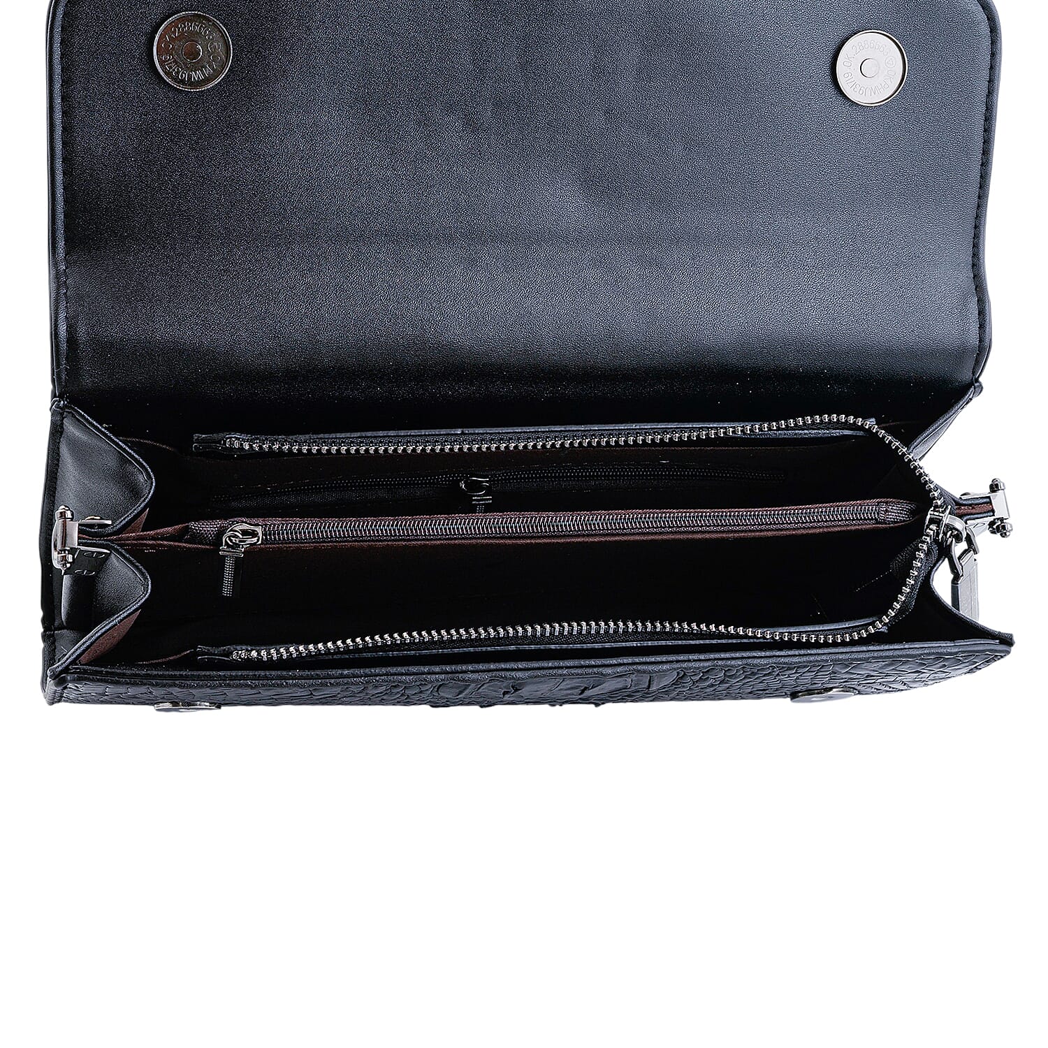 Black Crocodile Embossed Faux Leather Sparkling Rhinestone Rose Crossbody Wallet with Chain Strap