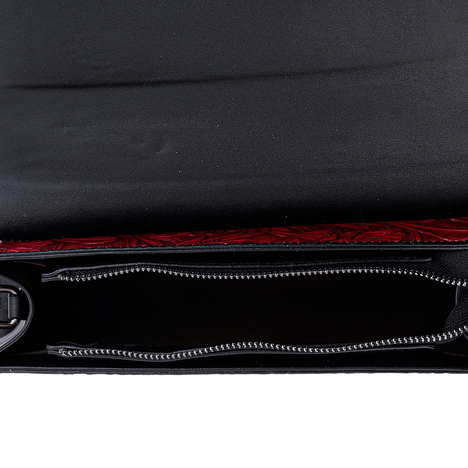 Red Flower Embossed Faux Leather Crystal Crossbody Bag