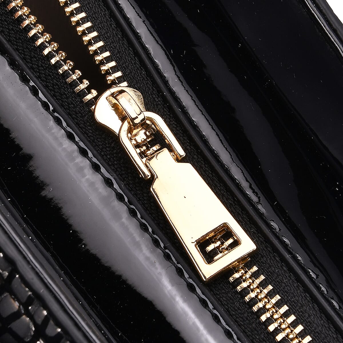 Golden Silver Black Croco Embossed Faux Leather Handbag image number 6