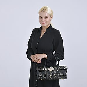 Golden Black Croco Embossed Faux Leather Handbag