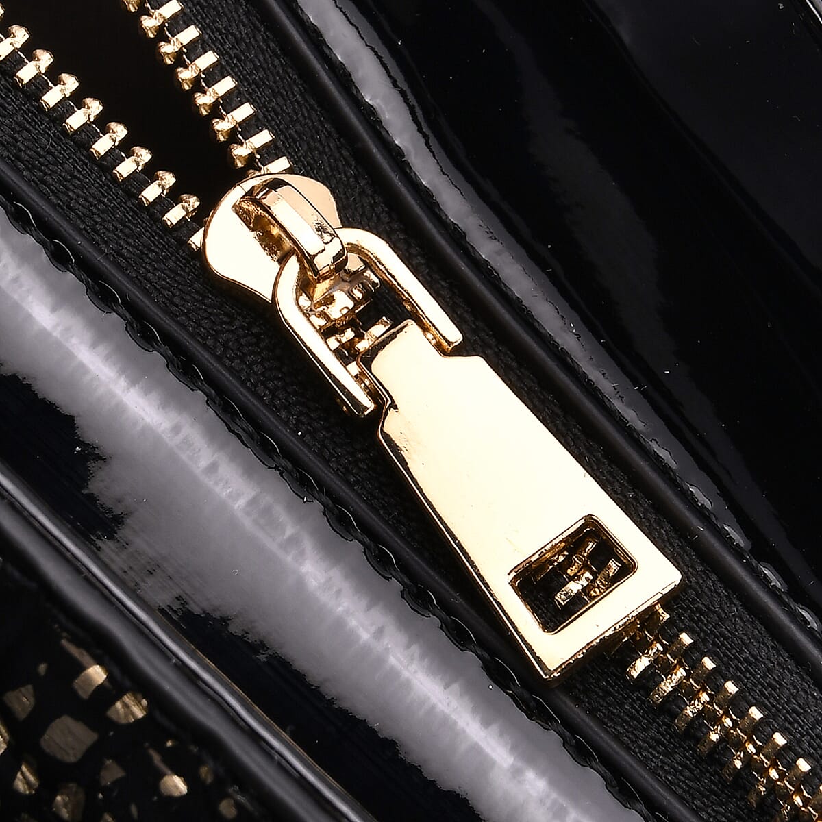 Golden Black Croco Embossed Faux Leather Handbag image number 6