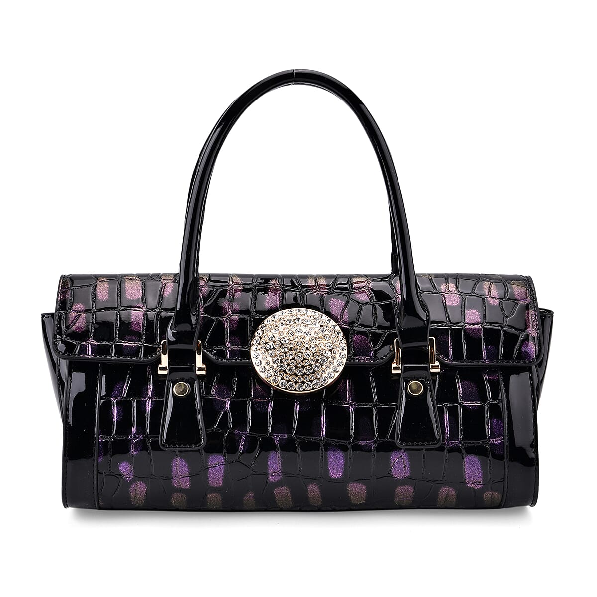 Purple Black Croco Embossed Faux Leather Handbag image number 0