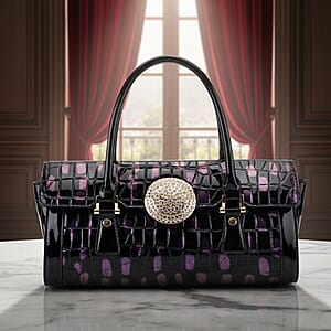 Purple Black Croco Embossed Faux Leather Handbag