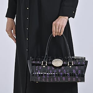 Purple Black Croco Embossed Faux Leather Handbag