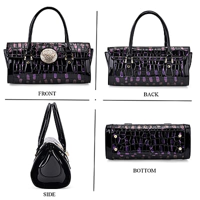 Purple Black Croco Embossed Faux Leather Handbag
