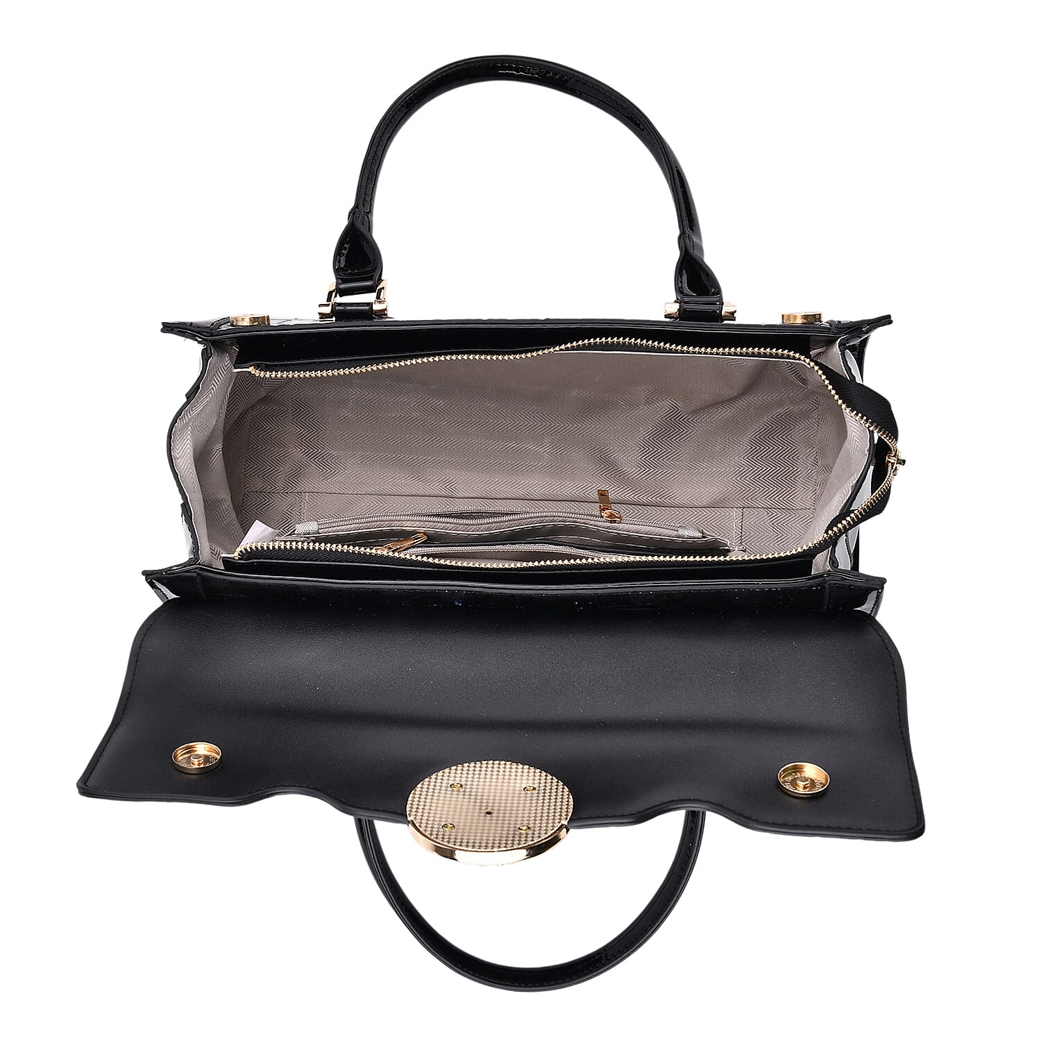 Purple Black Croco Embossed Faux Leather Handbag