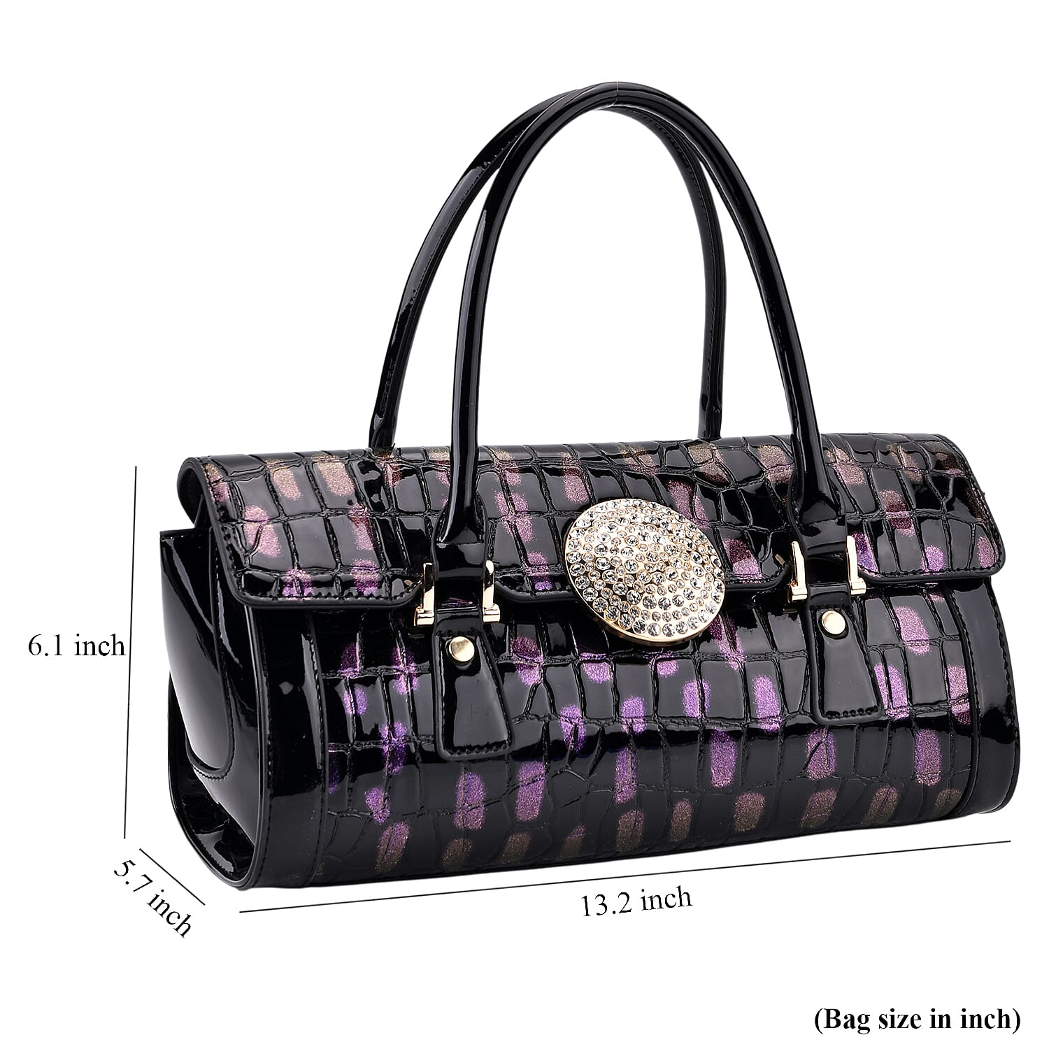 Purple Black Croco Embossed Faux Leather Handbag