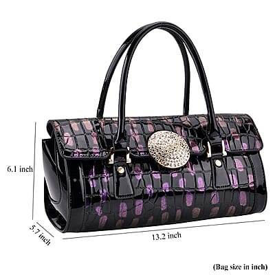 Purple Black Croco Embossed Faux Leather Handbag