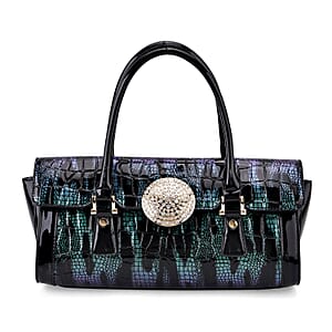Green Black Croco Embossed Faux Leather Handbag