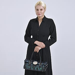 Green Black Croco Embossed Faux Leather Handbag