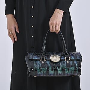 Green Black Croco Embossed Faux Leather Handbag