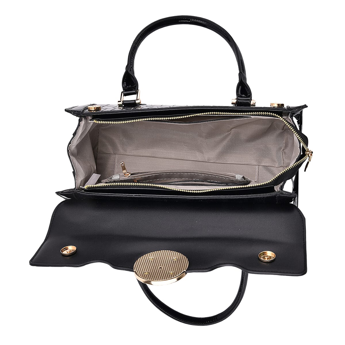 Green Black Croco Embossed Faux Leather Handbag image number 5