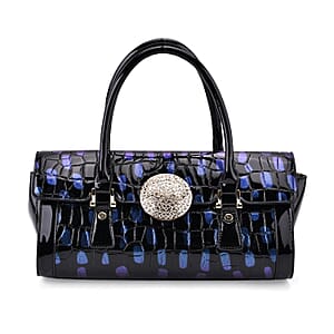 Blue Croco Embossed Faux Leather Handbag