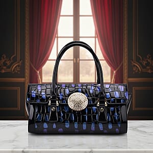 Blue Croco Embossed Faux Leather Handbag