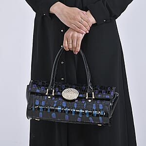 Blue Croco Embossed Faux Leather Handbag