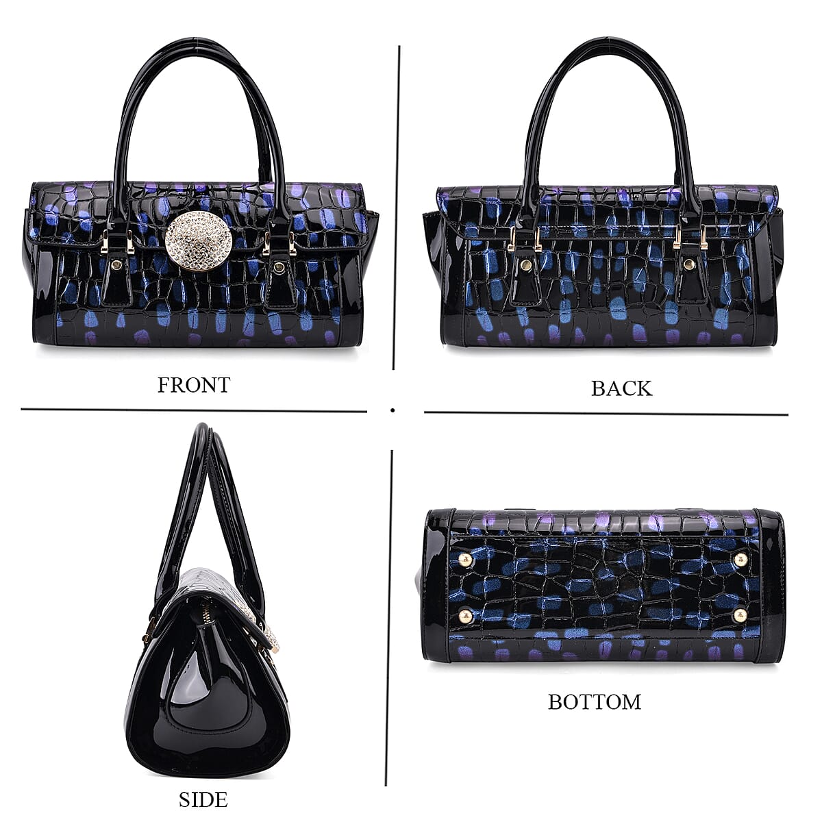 Blue Croco Embossed Faux Leather Handbag image number 4