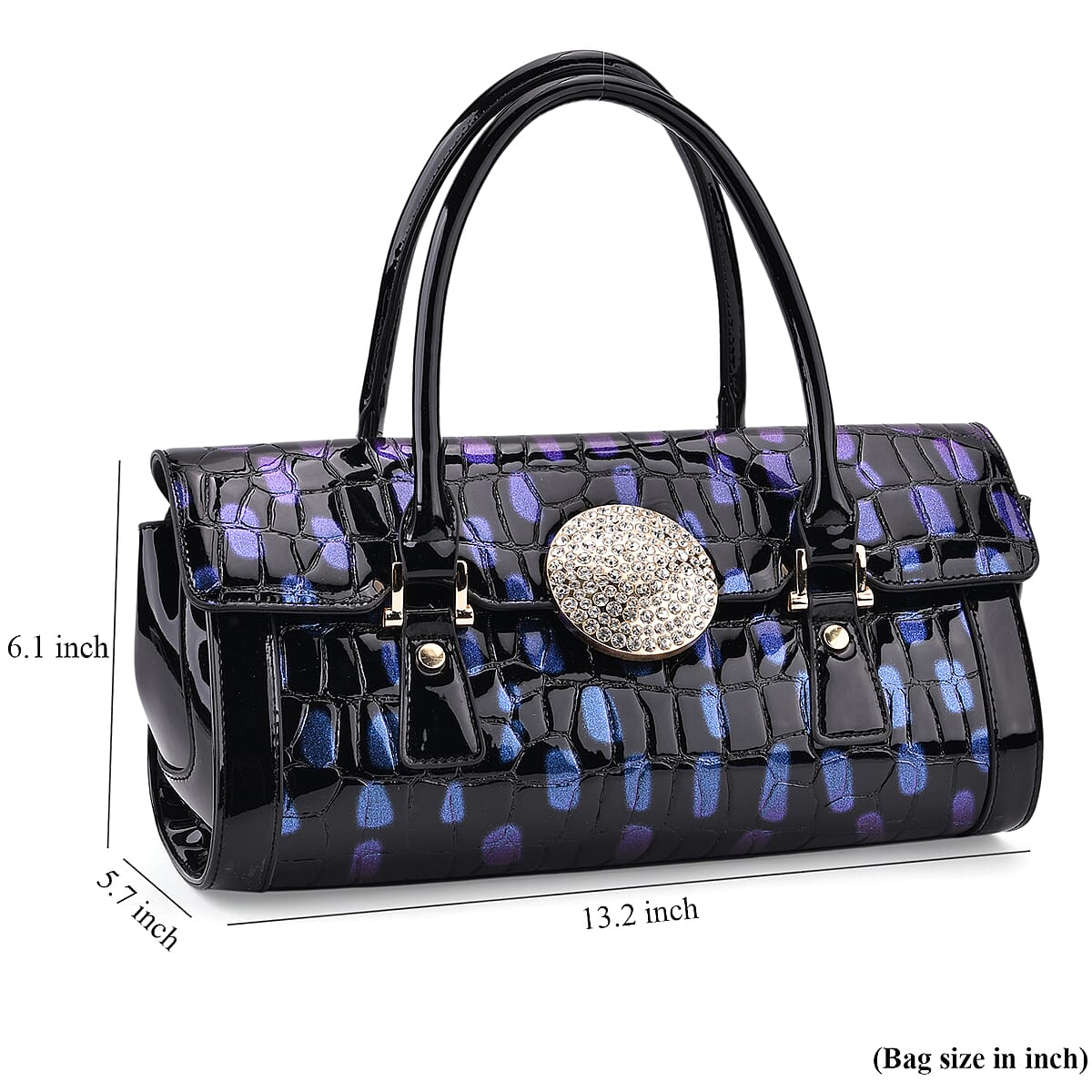 Blue Croco Embossed Faux Leather Handbag image number 7