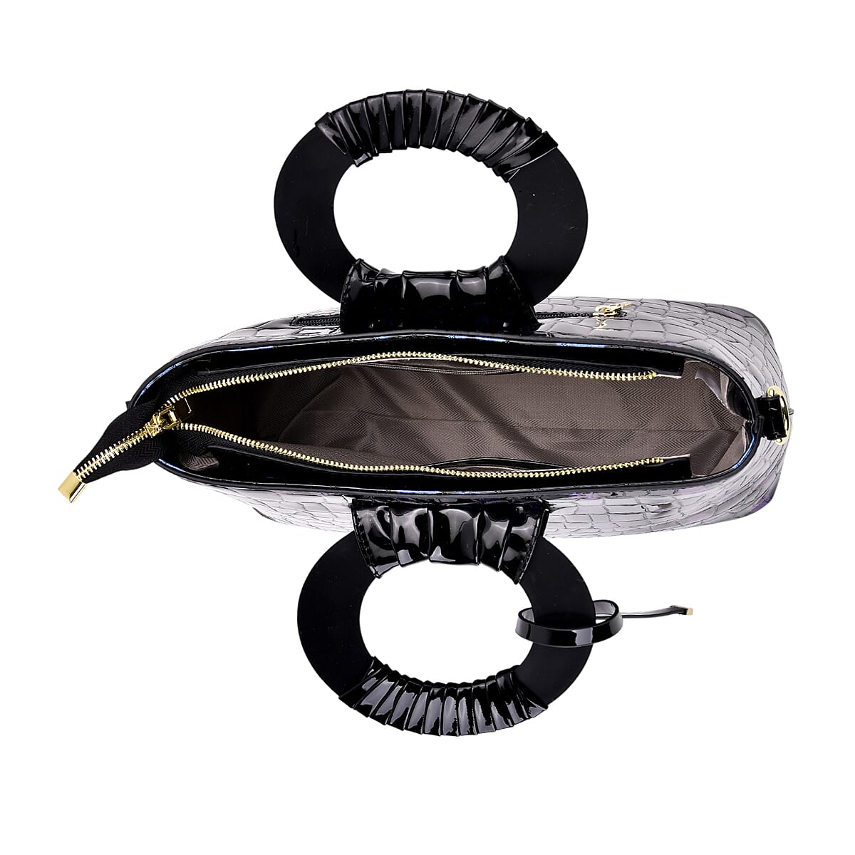 Blue Croco Embossed Faux Leather Crossbody Bag with Round Double Handle image number 5