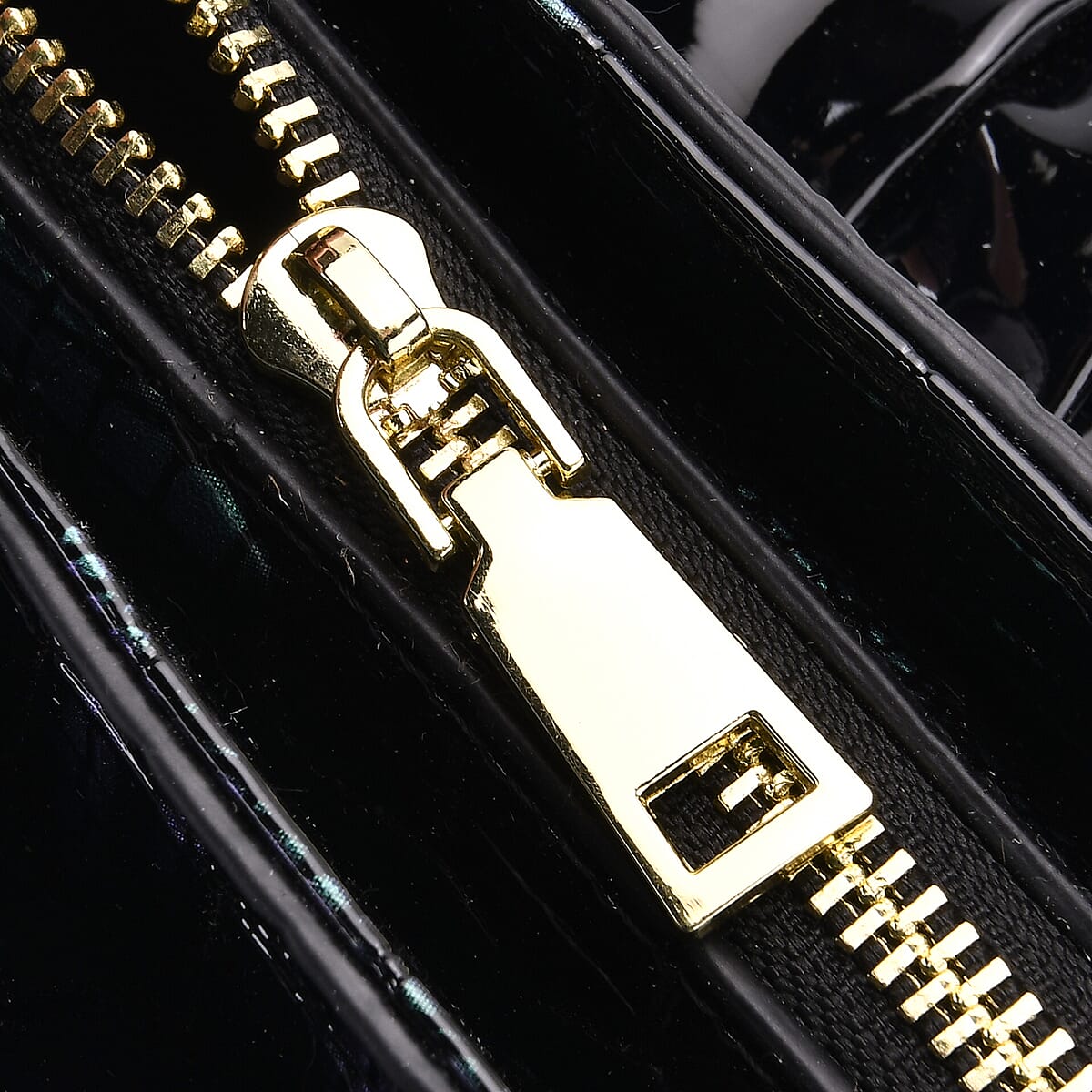 Green Black Croco Embossed Faux Leather Crossbody Bag with Round Double Handle image number 6