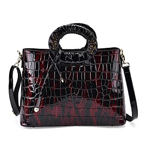 Red Croco Embossed Faux Leather Crossbody Bag with Round Double Handle